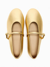 Metallic Gold Buckled Strap Round Ballet Flats Mary Jane